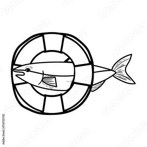 line fish with life buoy object design