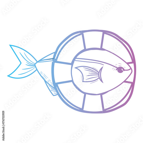 line fish with life buoy object design