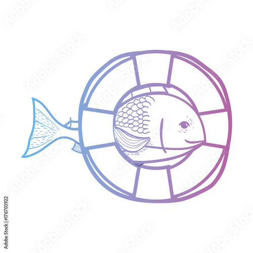 line fish with life buoy object design