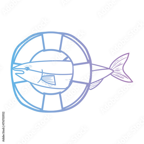 line fish with life buoy object design
