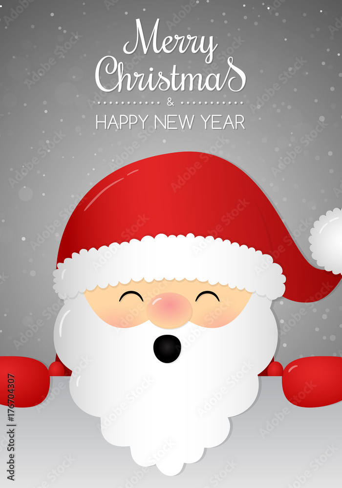 Christmas card with wishes and happy Santa Claus. Vector.