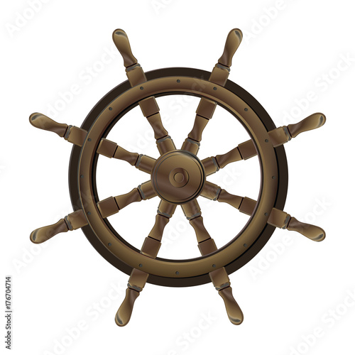 Isolated vintage brown wooden steering wheel