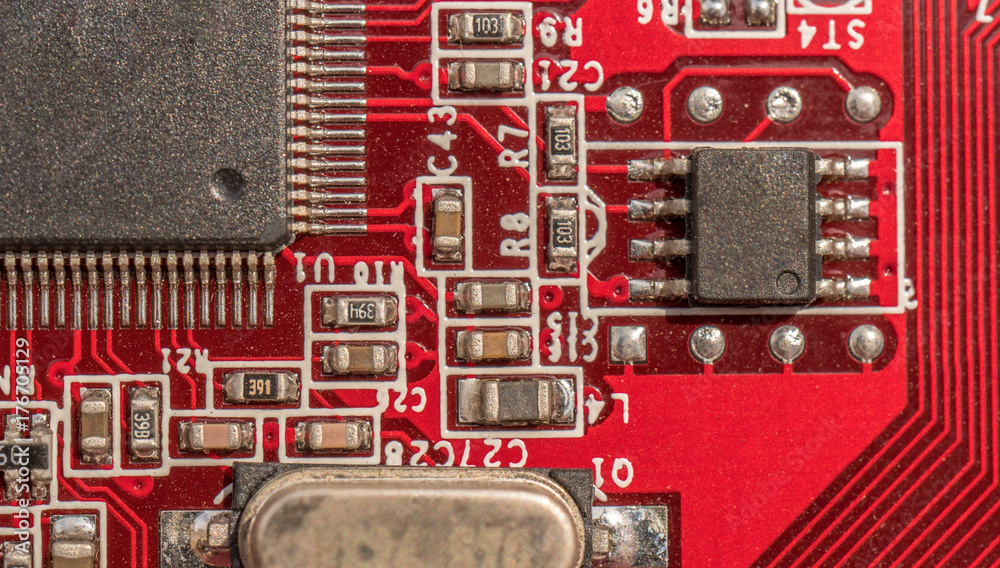 Circuit board with processor close-up electronic macro computer science, telecommunications Circuit board with processor close-up electronic macro computer science, telecommunications