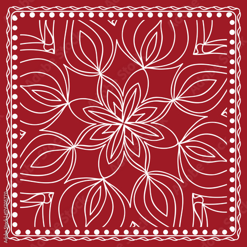 Mandala graphic background, square pattern with floral geometric ornament. vector illustration.