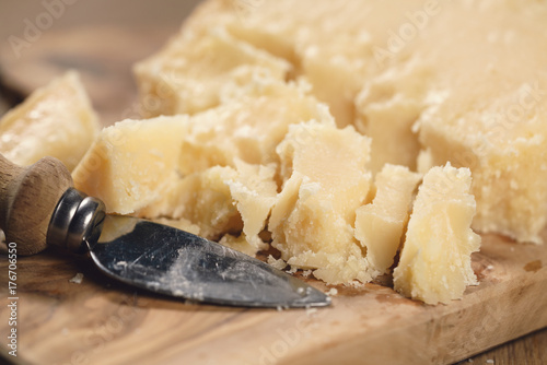 Obraz na plátne traditional grana padano italian cheese on olive board
