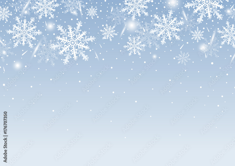 Christmas background design of white snowflake and snow with copy space