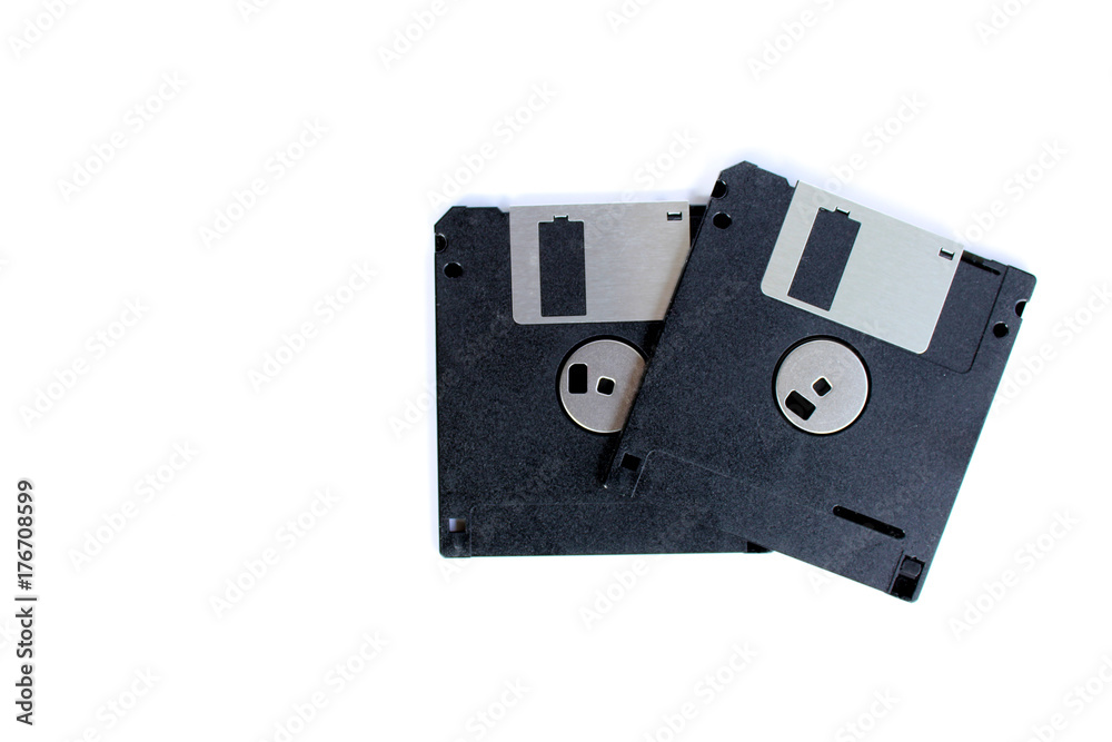 Black floppy disks isolated on white background (back side) Black floppy disks isolated on white background (back side)