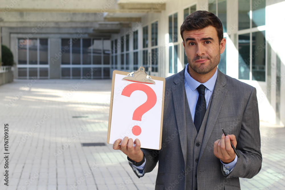 Question mark in the office with office space Question mark in the office with office space