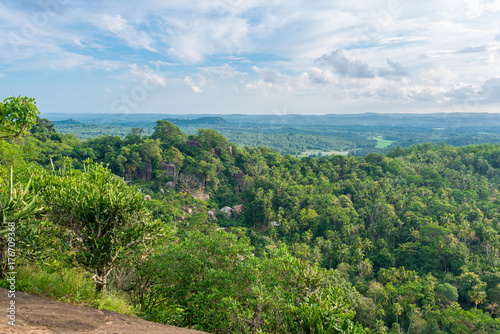 Viewpoint and outlook to the hills and mountains in the neighbourhood of the most important cultural-historical temple of the region Tangalle, the Mulkirigala Raja Maha Vihara photo