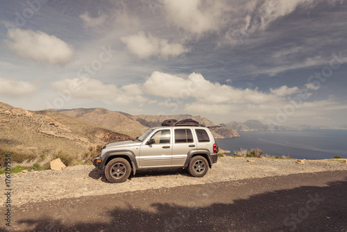 Road trip car in high mountains with lake view © marcin jucha