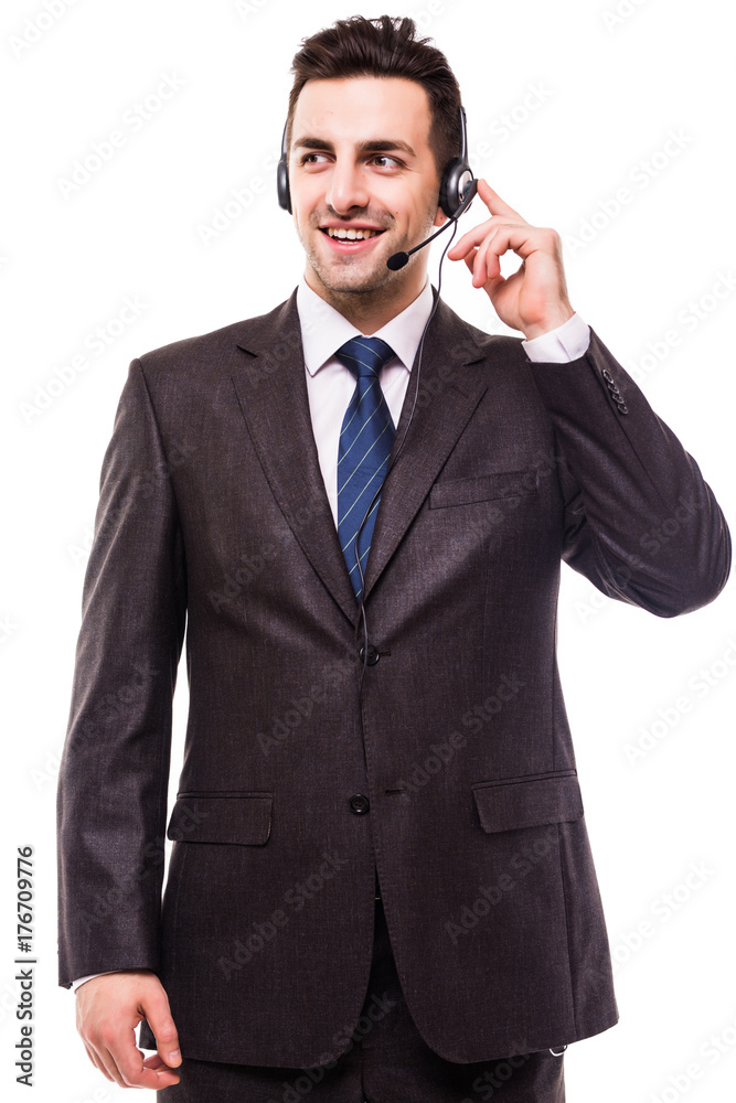 Customer support operator with a headset on white Customer support operator with a headset on white