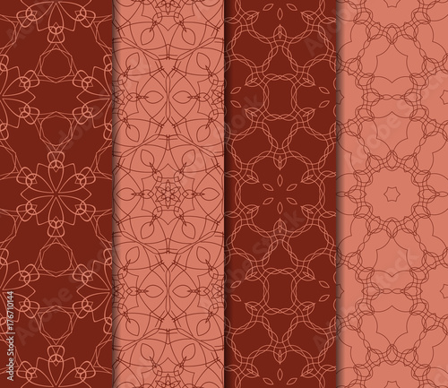 set of floral, geometric ornament. seamless vector pattern. interior decoration, wallpaper, invitation, fashion design. brick color