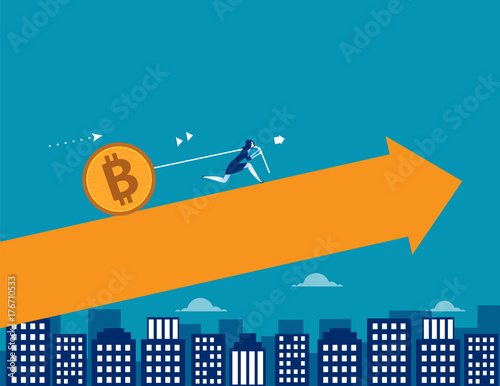 Businesswoman pull the Bitcoin. Concept business finance vector illustraion. photo