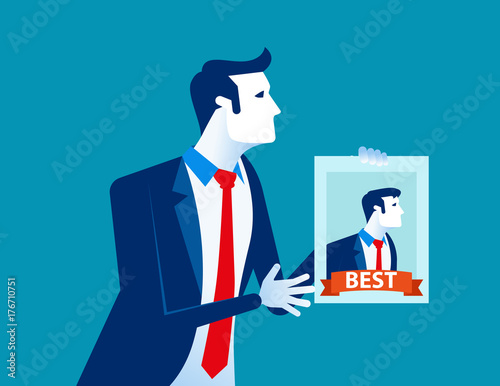 Manager holding the best worker poster. Concept business vector illustration. Flat design style.