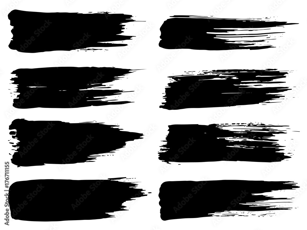 Vector collection of artistic grungy black paint hand made creative brush stroke set isolated on white background. A group of abstract grunge sketches for design education or graphic art decoration
