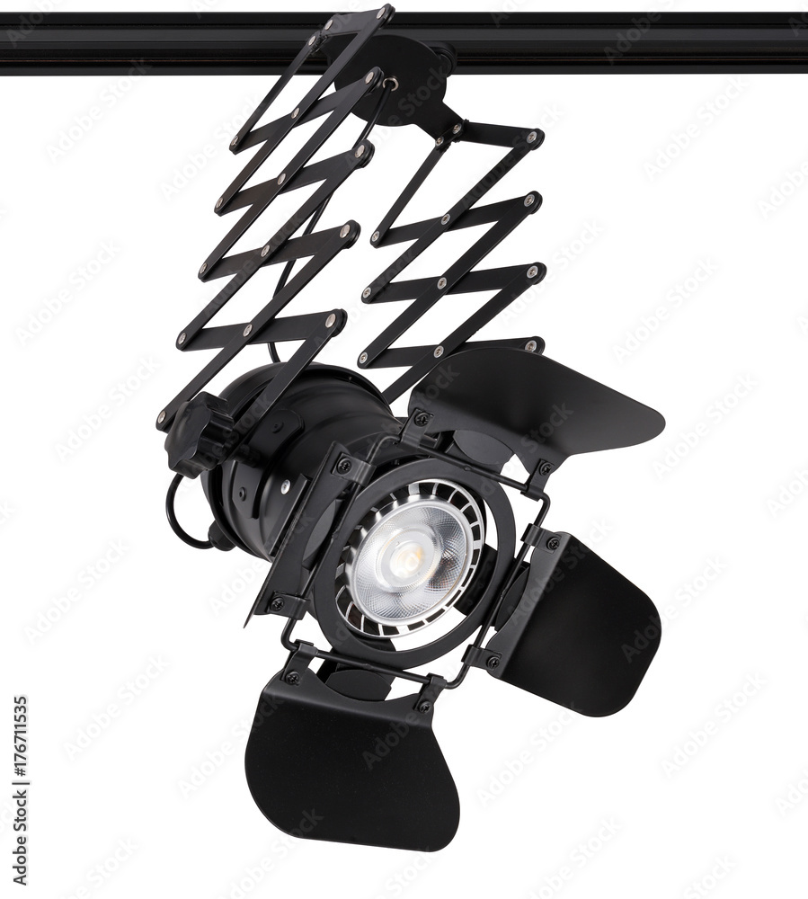 Stage light with barn doors isolated on white background Stock Photo