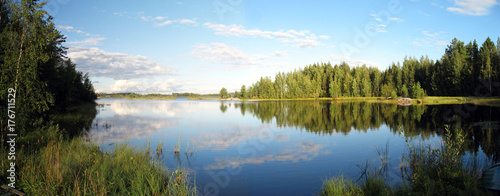Beautiful lakeside scenery panorama of pristine nature