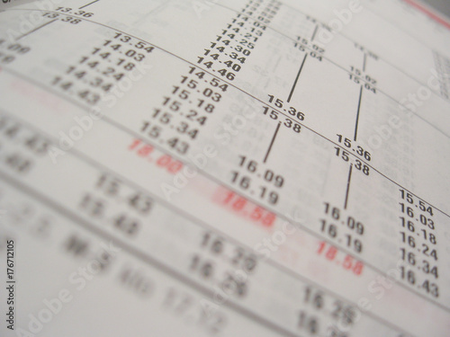 Close up of a public transportation timetable