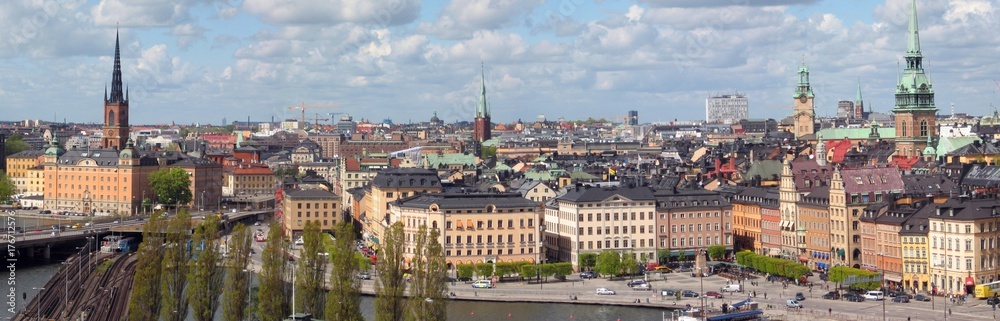 Aerial panorama of Old Town of Stockholm, Sweden