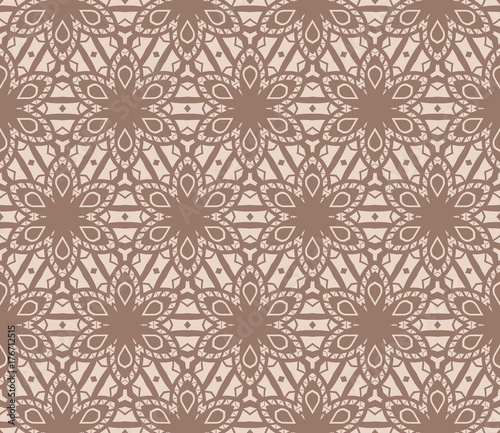 Seamless vector illustration with abstract flowers derived from the transformation of geometric shape. For the design, printing, greeting cards. Skin color tone.