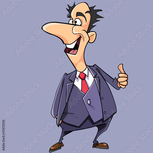 cartoon happy man in suit and tie shows an approving gesture
