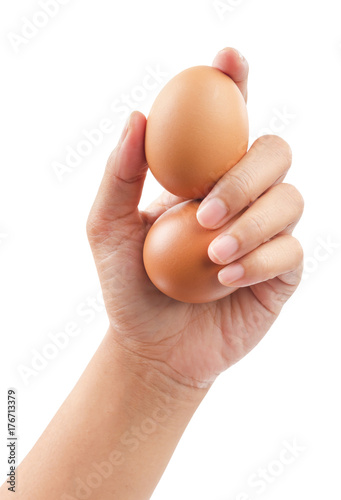 eggs in hand isolated on white