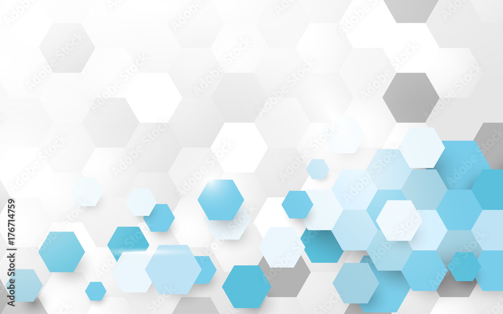 Abstract white and blue pattern hexagon background. Space for your text
