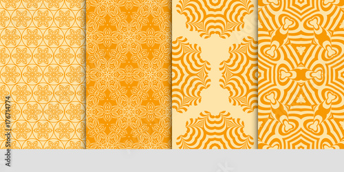 set of art seamless pattern with geometric floral ornament. orange color. vector illustration