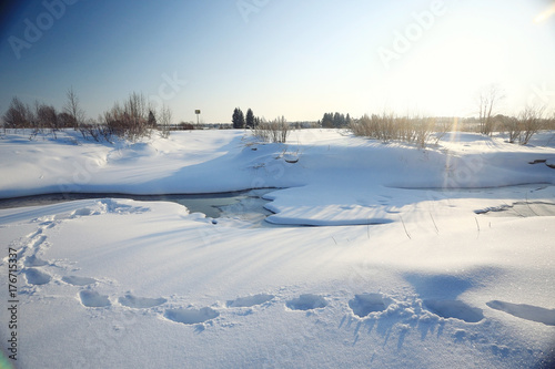 winter landscape footprints in the snow © kichigin19