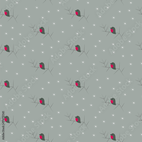 Christmas winter cute bullfinches seamless pattern