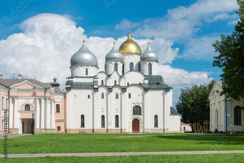 St Sophia Russian Orthodox cathedral at sunny summer day in Veliky Novgorod, Russia. Architecture landscape of Veliky Novgorod landmark