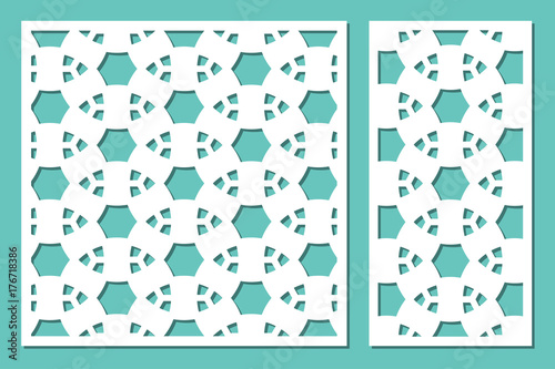Set decorative panel laser cutting. wooden panel. Modern elegant geometric mosaic pattern. Ratio 1:2, 1:1. Vector illustration.