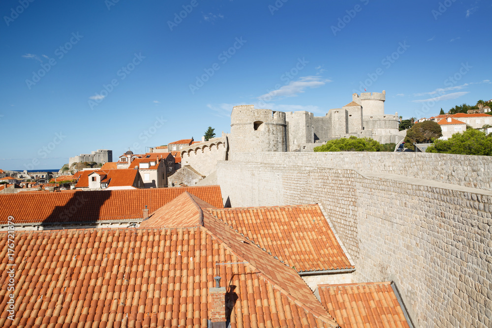 Beautiful view of the city walls of the old city of Dubrovnik