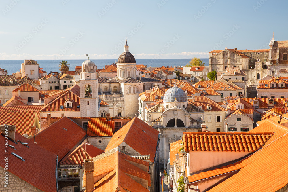 Panorama Dubrovnik Old Town roofs in the early morning. Croatia