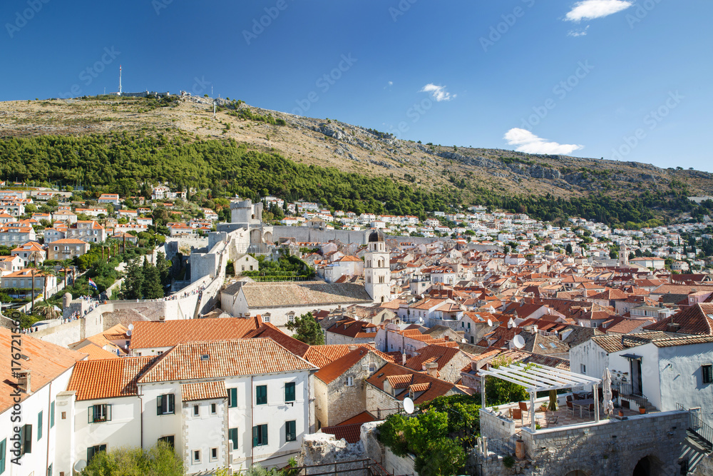 view of the old houses from the fortress walls. Dubrovnik Croatia