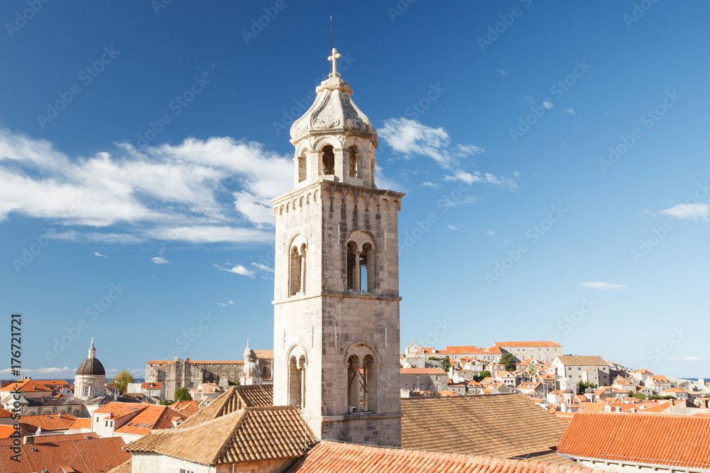 Beautiful old bell tower of the Dominican Monastery. Dubrovnik, Croatia