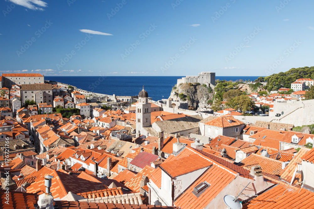 Beautiful view from above on the old town and fortress Lovrijenac. Dubrovnik, Croatia