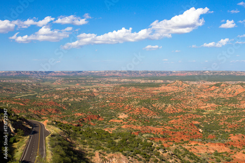 Scenic Texas Hwy 207, known as Hamblen Drive, runs through red-rock canyon country in the Panhandle