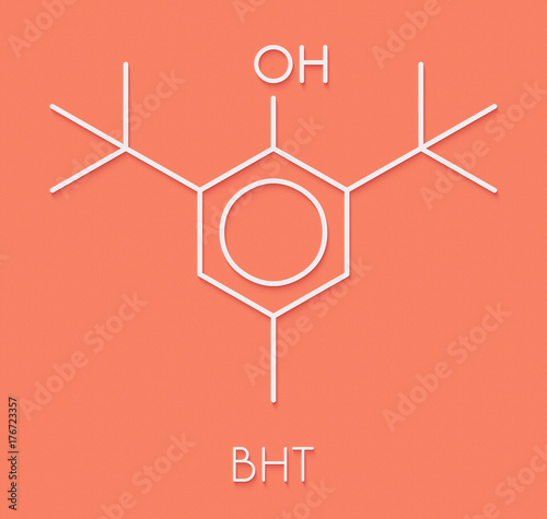 Butylated hydroxytoluene (BHT) antioxidant molecule. Skeletal formula. photo