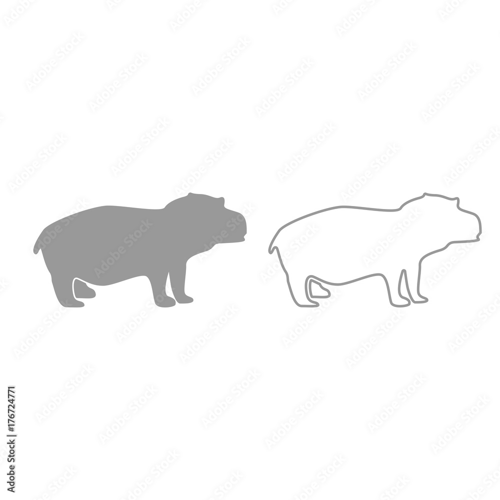Hippopotamus grey set icon . Hippopotamus grey set icon .