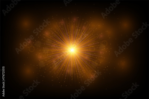 Fototapeta Naklejka Na Ścianę i Meble -  star with glitter golden light sparkle on back background. Vector illustration