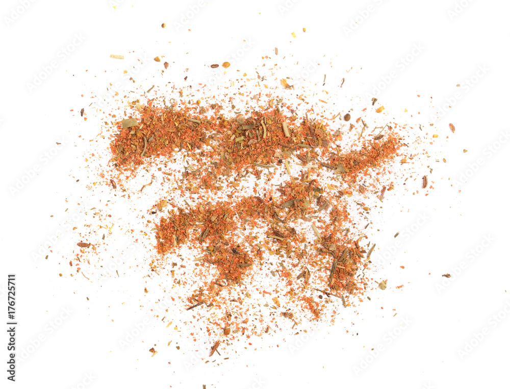 Mixed spices isolated on white background. Garlic fennel paprika carrots pepper basil celery, parsley, marjoram, onion Mixed spices isolated on white background. Garlic fennel paprika carrots pepper basil celery, parsley, marjoram, onion