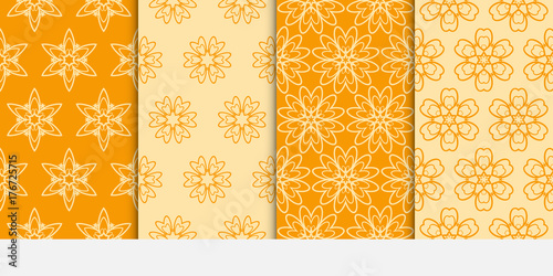 set of modern floral seamless pattern background. texture for wallpaper, invitation. Vector illustration. orange color.