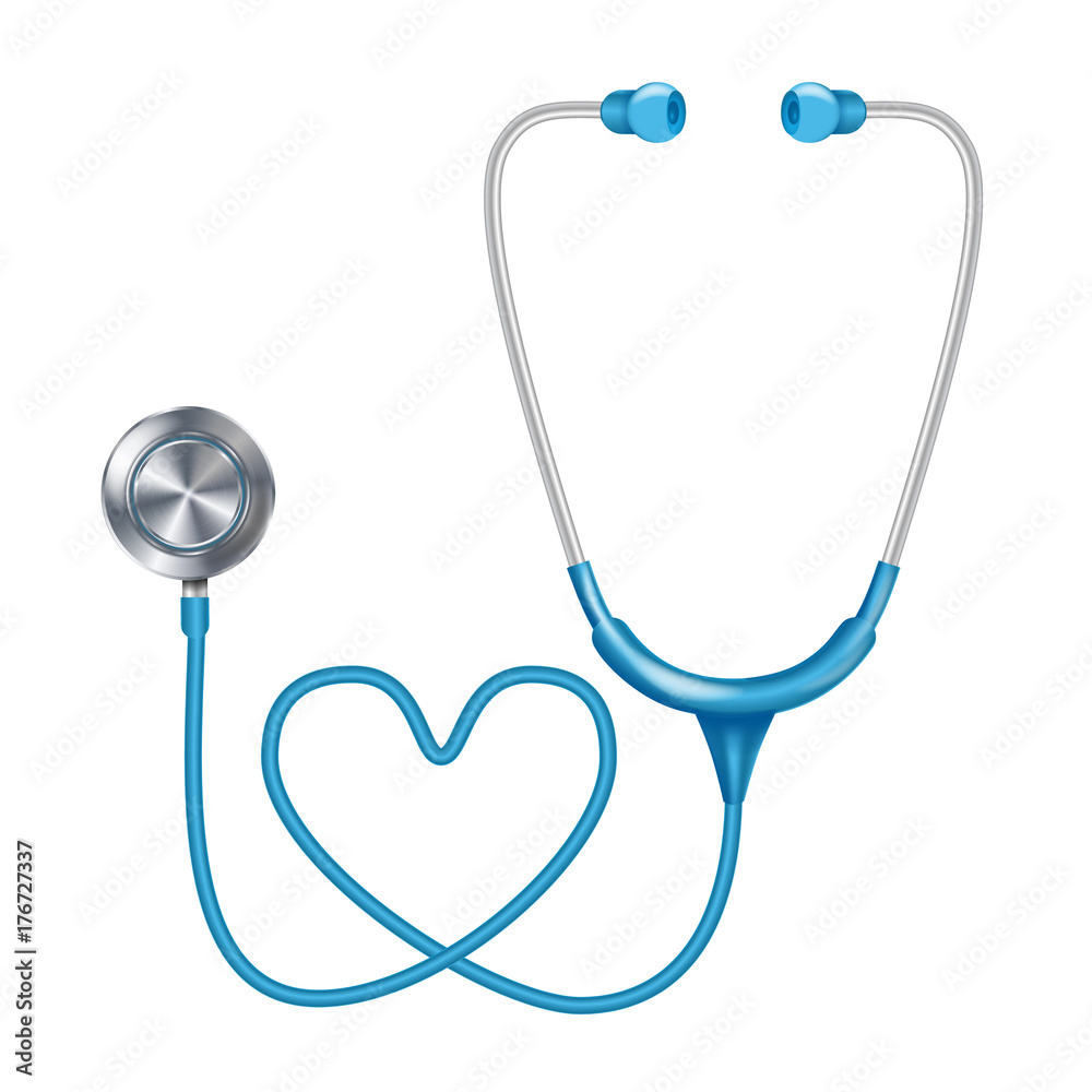 Realistic Phonendoscope Isolated Vector. Medicine Equipment. Shape Of Heart. Isolated On White Illustration Realistic Phonendoscope Isolated Vector. Medicine Equipment. Shape Of Heart. Isolated On White Illustration