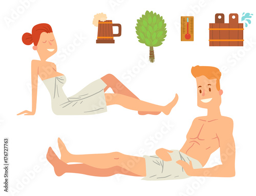 Bath people body washing face and bath taking shower steam take luxury relaxation characters vector illustration