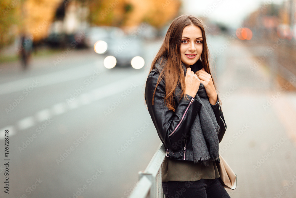 Beautiful girl wait for her trolleybus