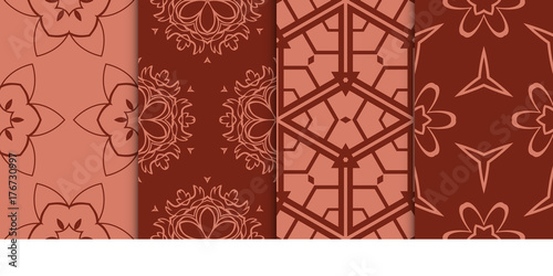 set of stylized geometric seamless pattern. vector illustration. brown color