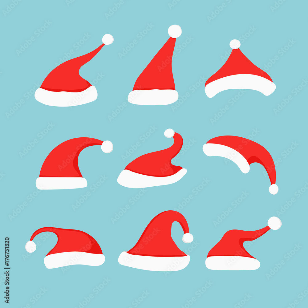 Santa hat set. Collection of Christmas and New Year hats Santa hat set. Collection of Christmas and New Year hats