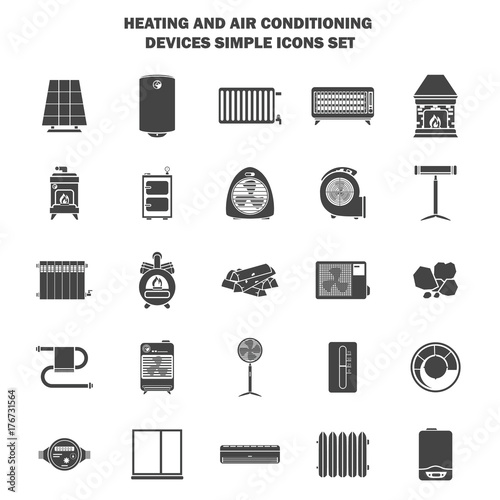 Heating and air conditioning devices simple icons set