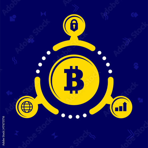The advantages of cryptocurrency. Illustration in flat style. On blue background.